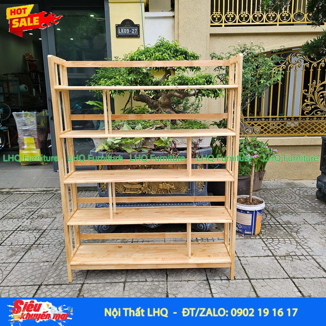 Kệ Sách Gỗ 5 Tầng Rộng 1M – Gỗ Cao Su Tự Nhiên Chắc Chắn, Sức Chứa Lớn