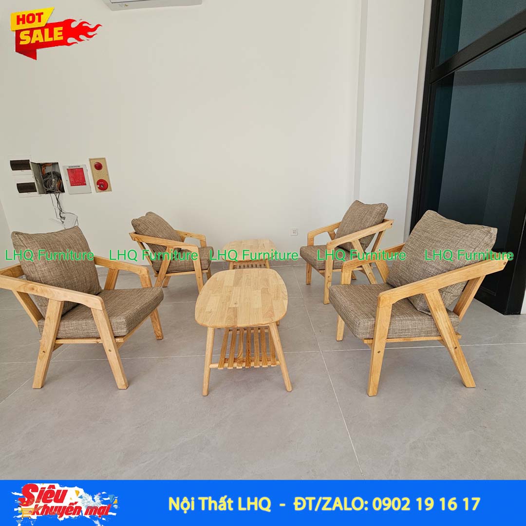 Bộ Bàn Ghế Sofa Nakata Gỗ Cao Su Tự Nhiên – LHQ Furniture