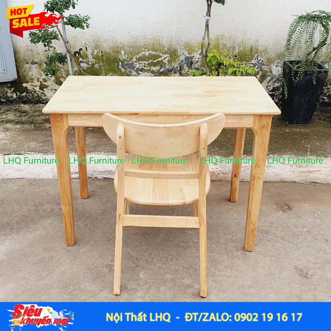 Bàn Làm Việc Chân Vuông 1m | Gỗ Cao Su Tự Nhiên Hiện Đại