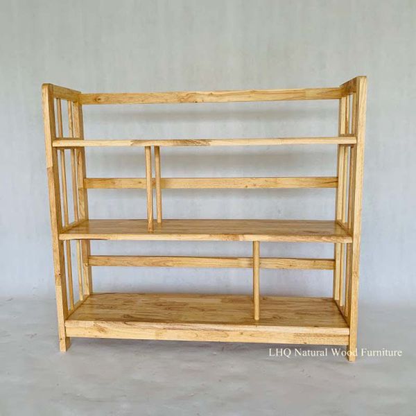 Kệ Sách Gỗ 3 Tầng Rộng 1m2 – Kệ Gỗ Cao Su Tự Nhiên Cao Cấp, Không Gian Lưu Trữ Rộng Rãi