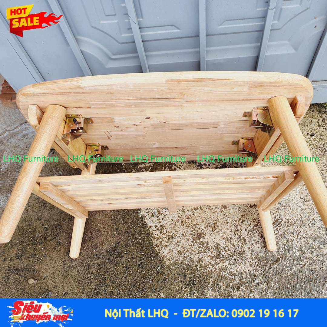 Bàn Trà Nhật 2 Tầng Gỗ Cao Su Gấp Gọn Hiện Đại