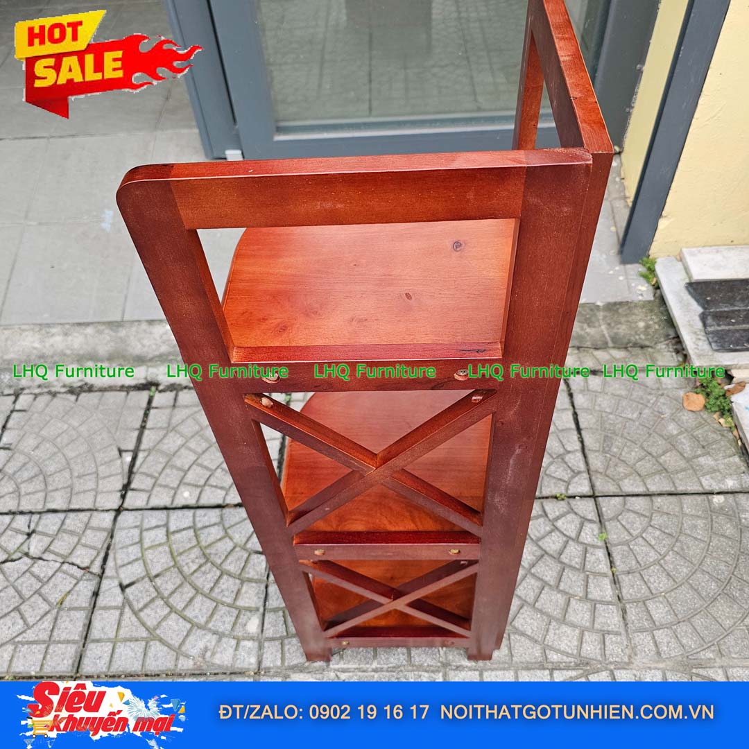 Kệ góc chữ X 3 tầng gỗ cao su tự nhiên 32x45x92cm