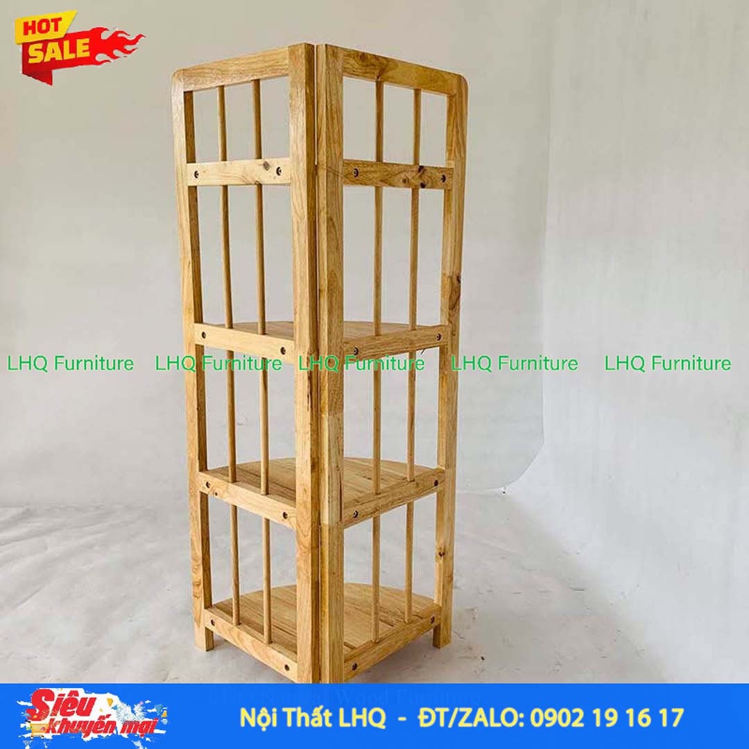 Kệ Góc 4 Tầng Gỗ Cao Su Tự Nhiên Trang Trí | Nội Thất LHQ