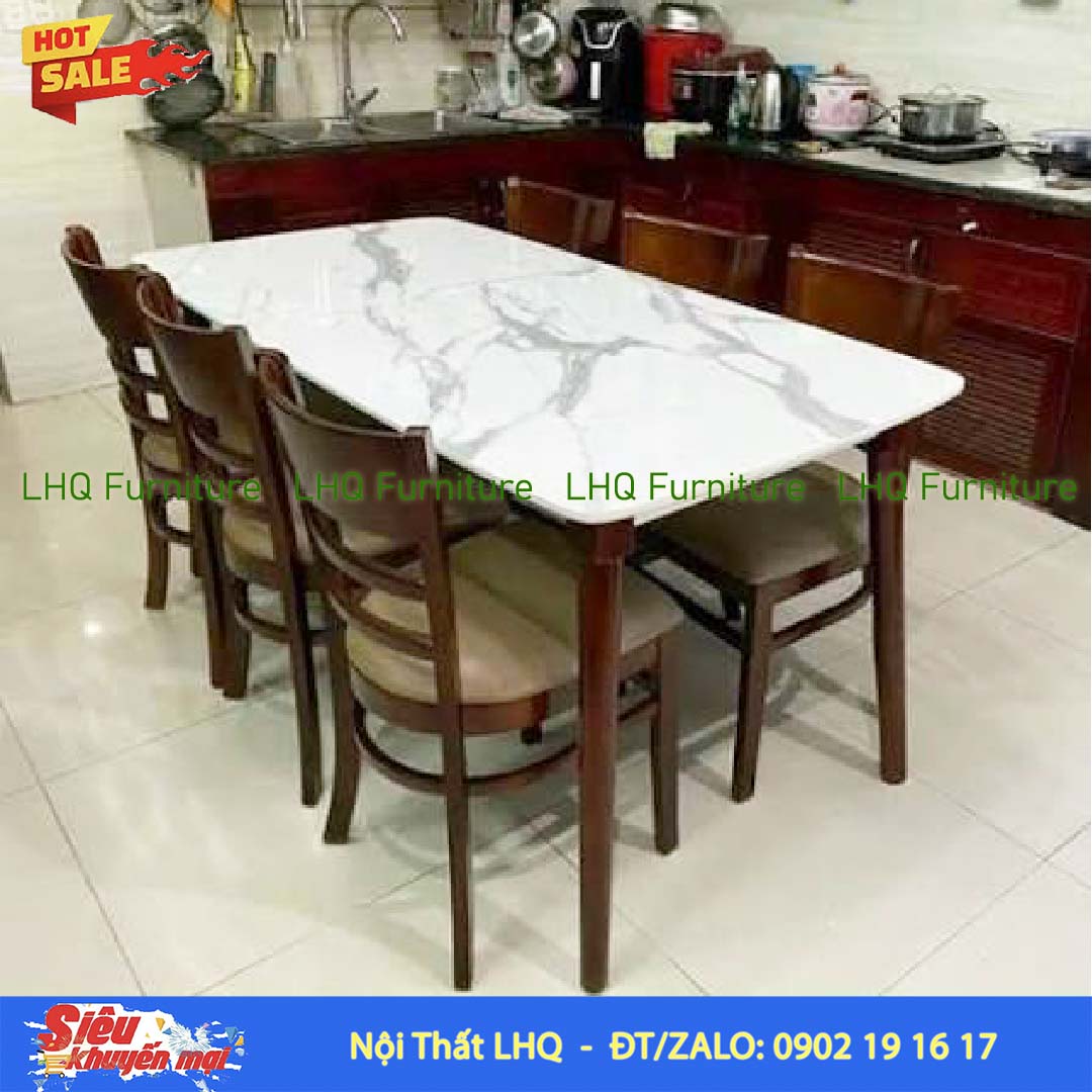 Bộ bàn 1m6 giả đá 6 ghế Cabin – Gọn đẹp, tối ưu diện tích