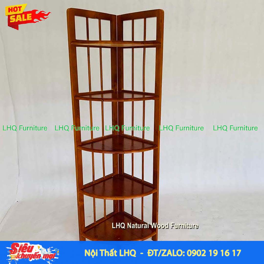 Kệ Góc 5 Tầng Gỗ Cao Su Tự Nhiên Trang Trí | Nội Thất LHQ