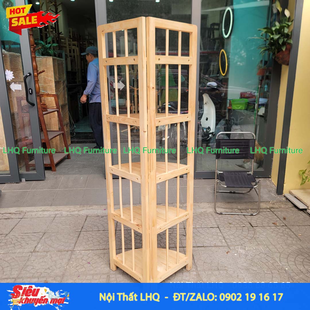 Kệ Góc 5 Tầng Gỗ Cao Su Tự Nhiên Trang Trí | Nội Thất LHQ