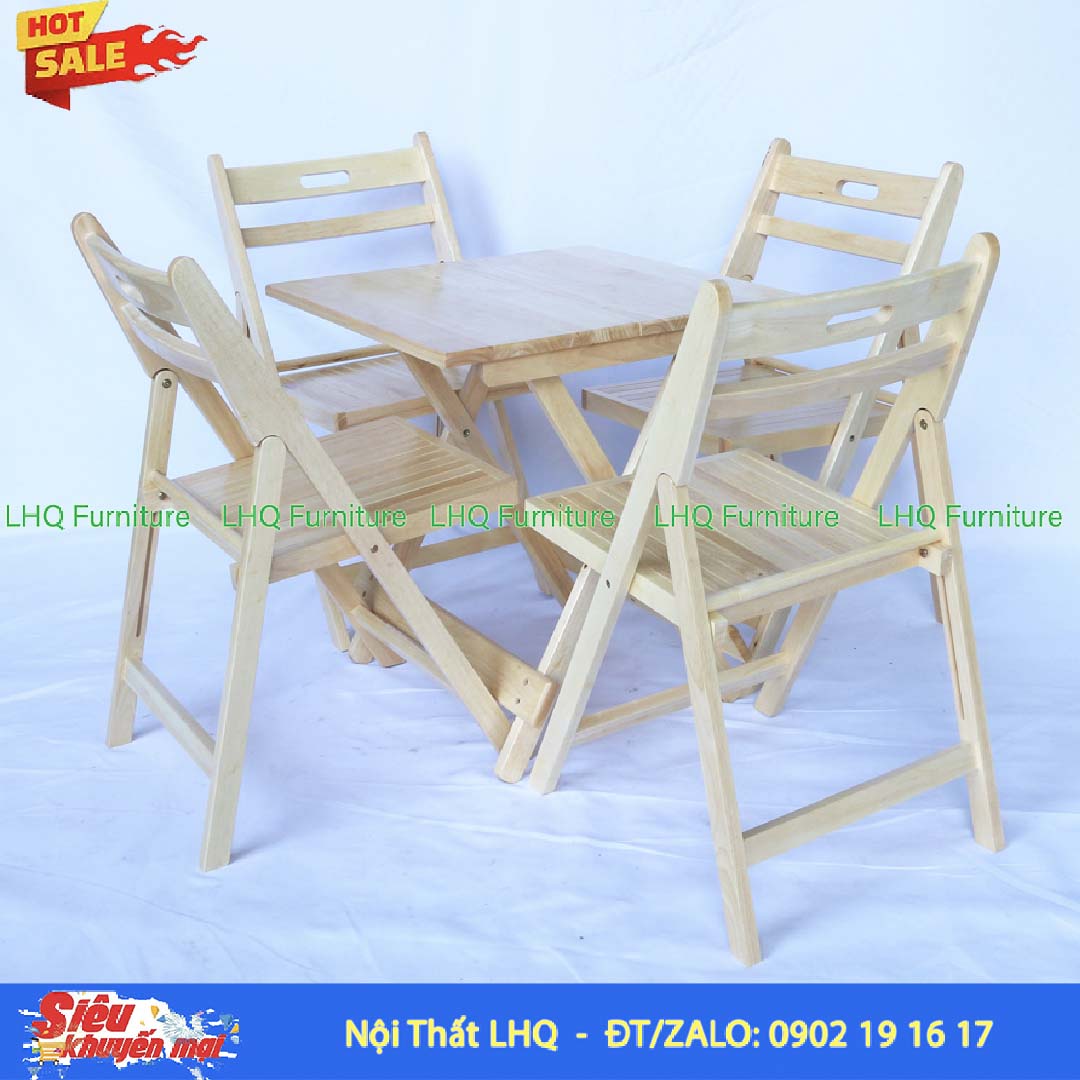 Bàn Cafe 2 Mảnh Gỗ Cao Su Vuông 60 Xếp Gọn