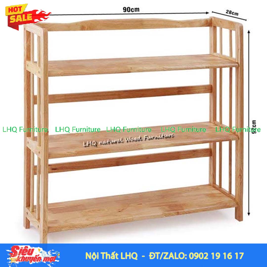 Kệ Sách Gỗ 3 Tầng Rộng 90cm – Mẫu Kệ Gỗ Cao Su Chắc Chắn, Hiện Đại Cho Mọi Không Gian