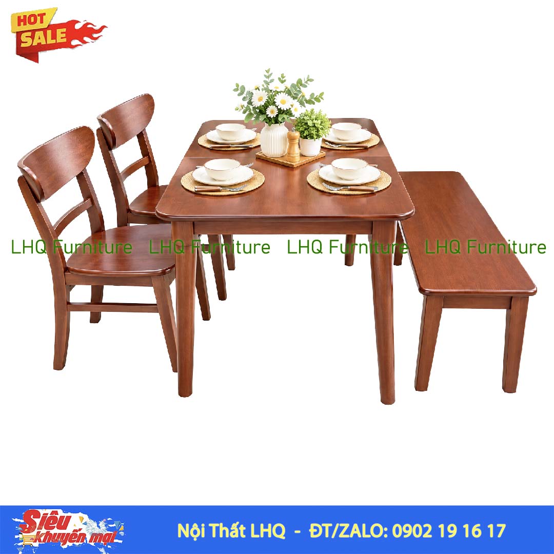 Bộ bàn ăn 1m2 1 ghế Bench 2 ghế Mango mặt gỗ – Thiết kế gọn đẹp