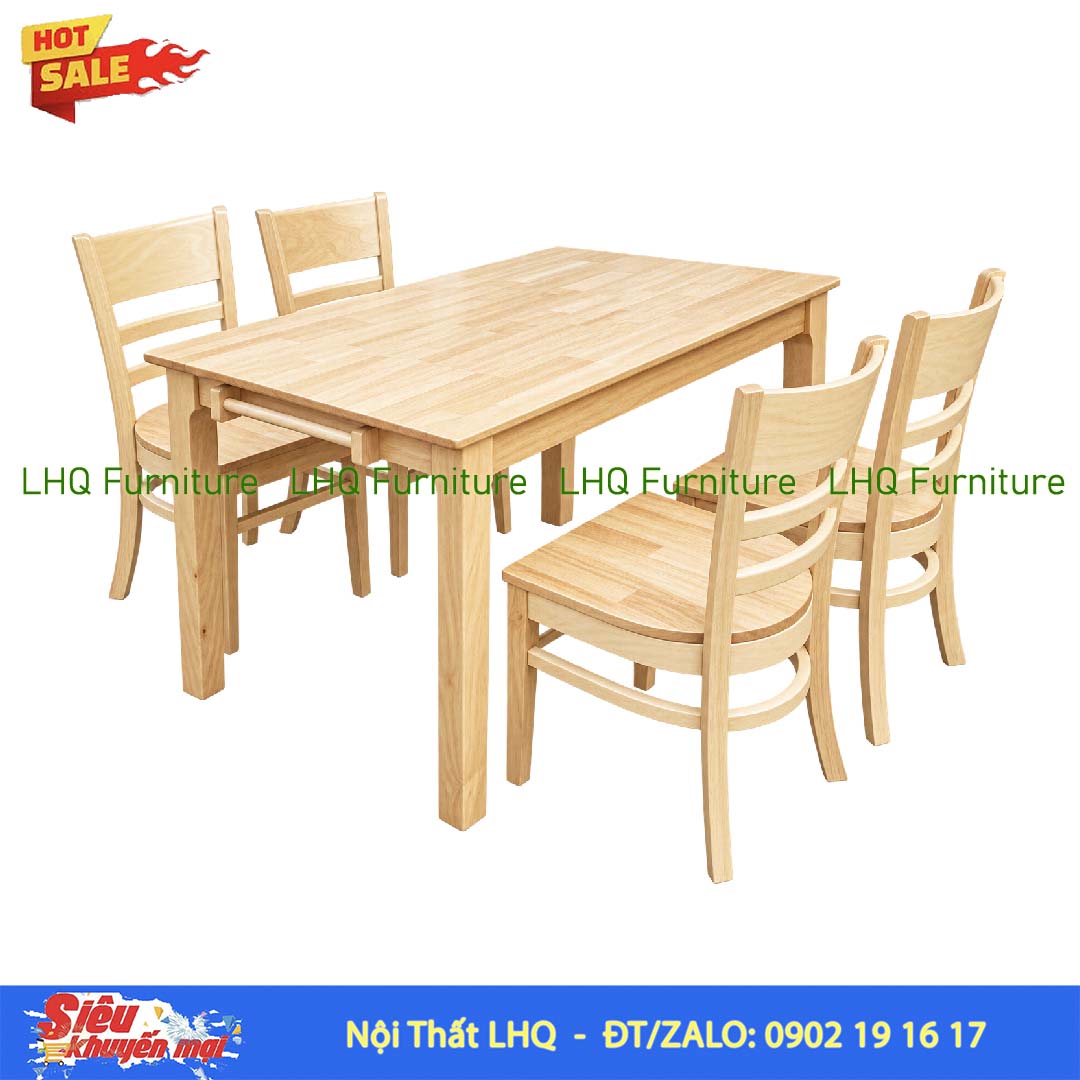 Bộ bàn ăn 4 ghế Cabin ghế mặt gỗ – Bàn gỗ cao su tự nhiên