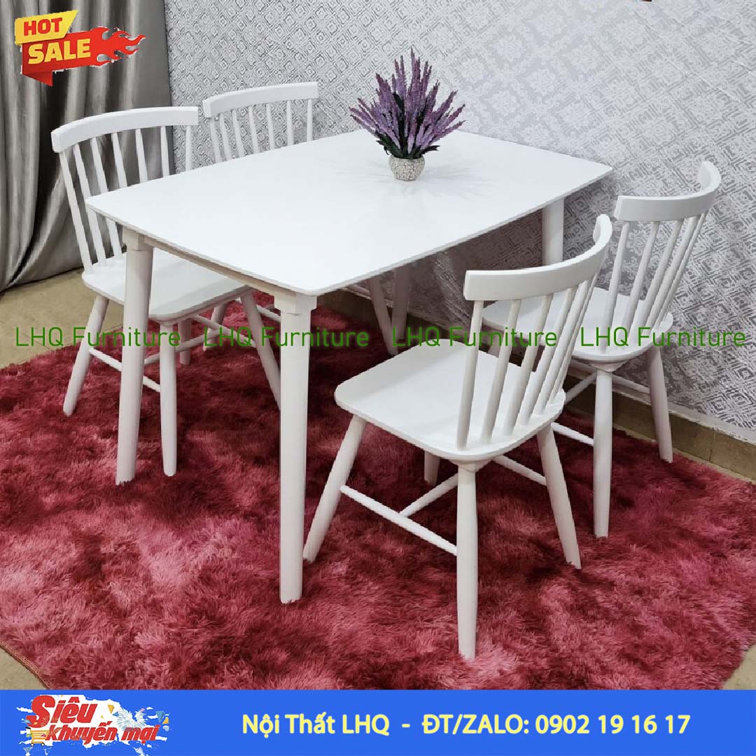 Bộ Bàn Ăn Song Tiền gỗ cao su tự nhiên hiện đại