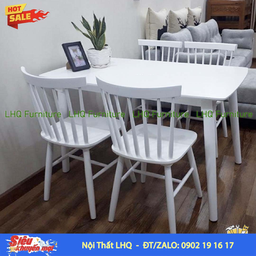Bộ Bàn Ăn Song Tiền gỗ cao su tự nhiên hiện đại