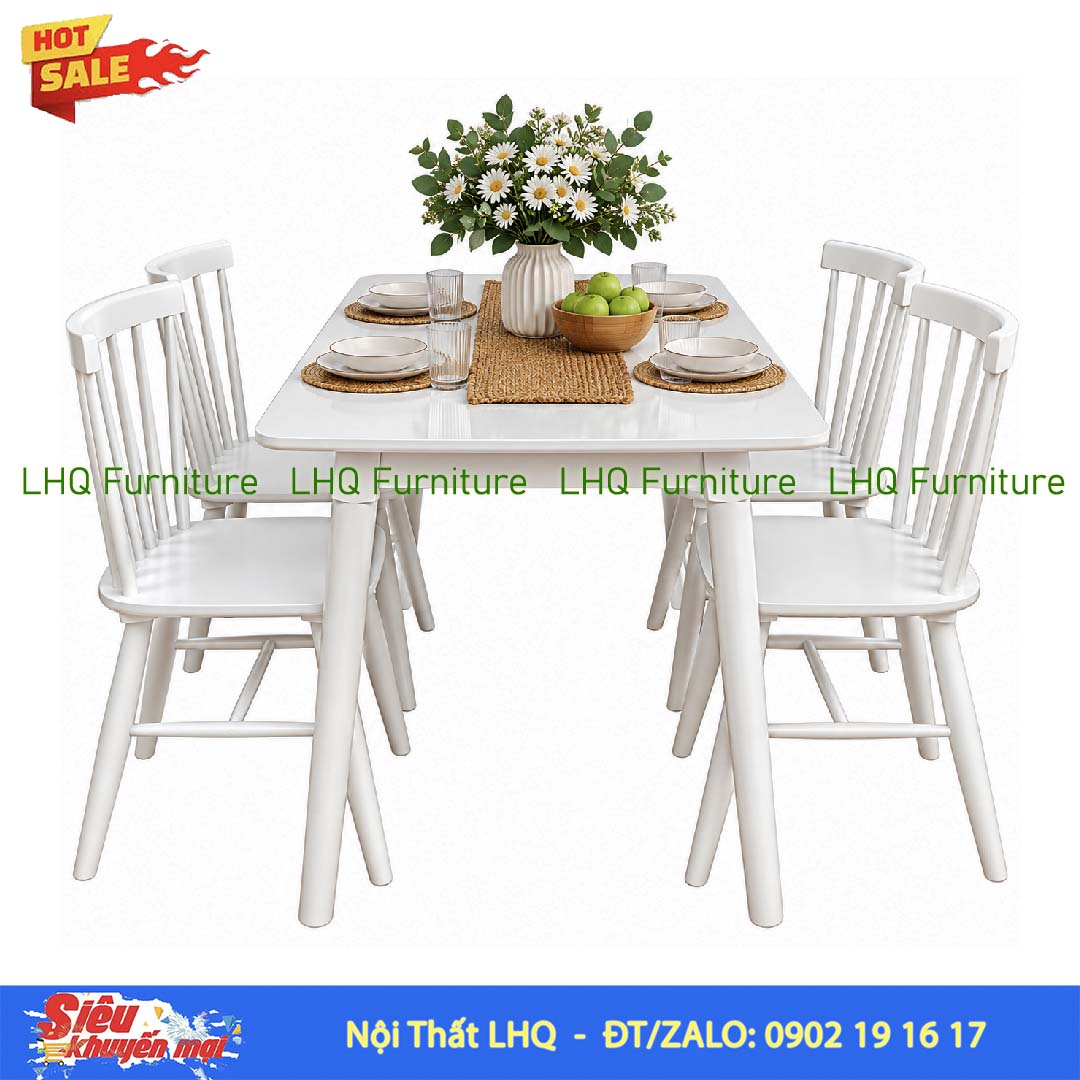 Bộ Bàn Ăn Song Tiền gỗ cao su tự nhiên hiện đại