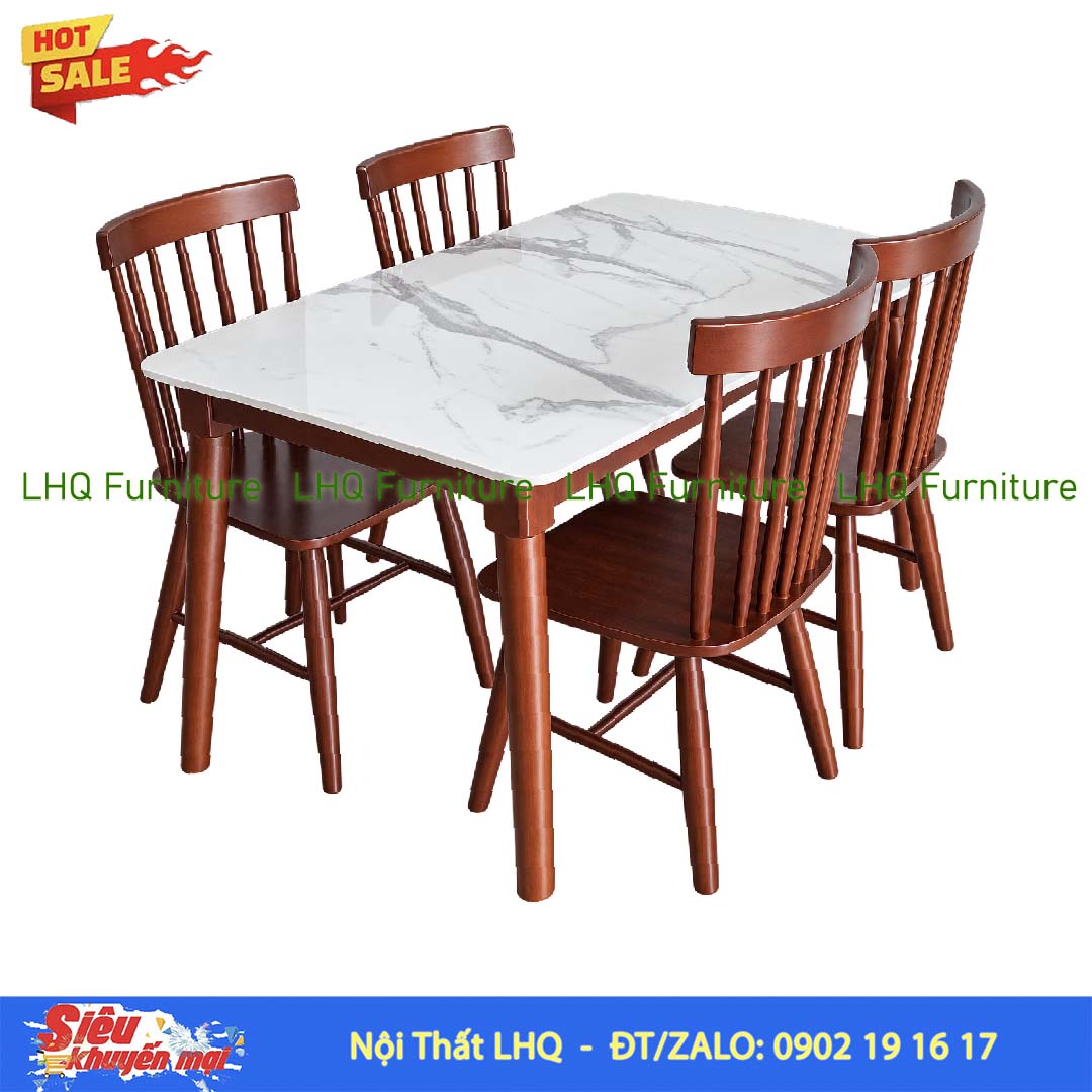 Bộ bàn ăn 4 ghế 7 nan mặt giả đá 1m2 – 3 màu lựa chọn