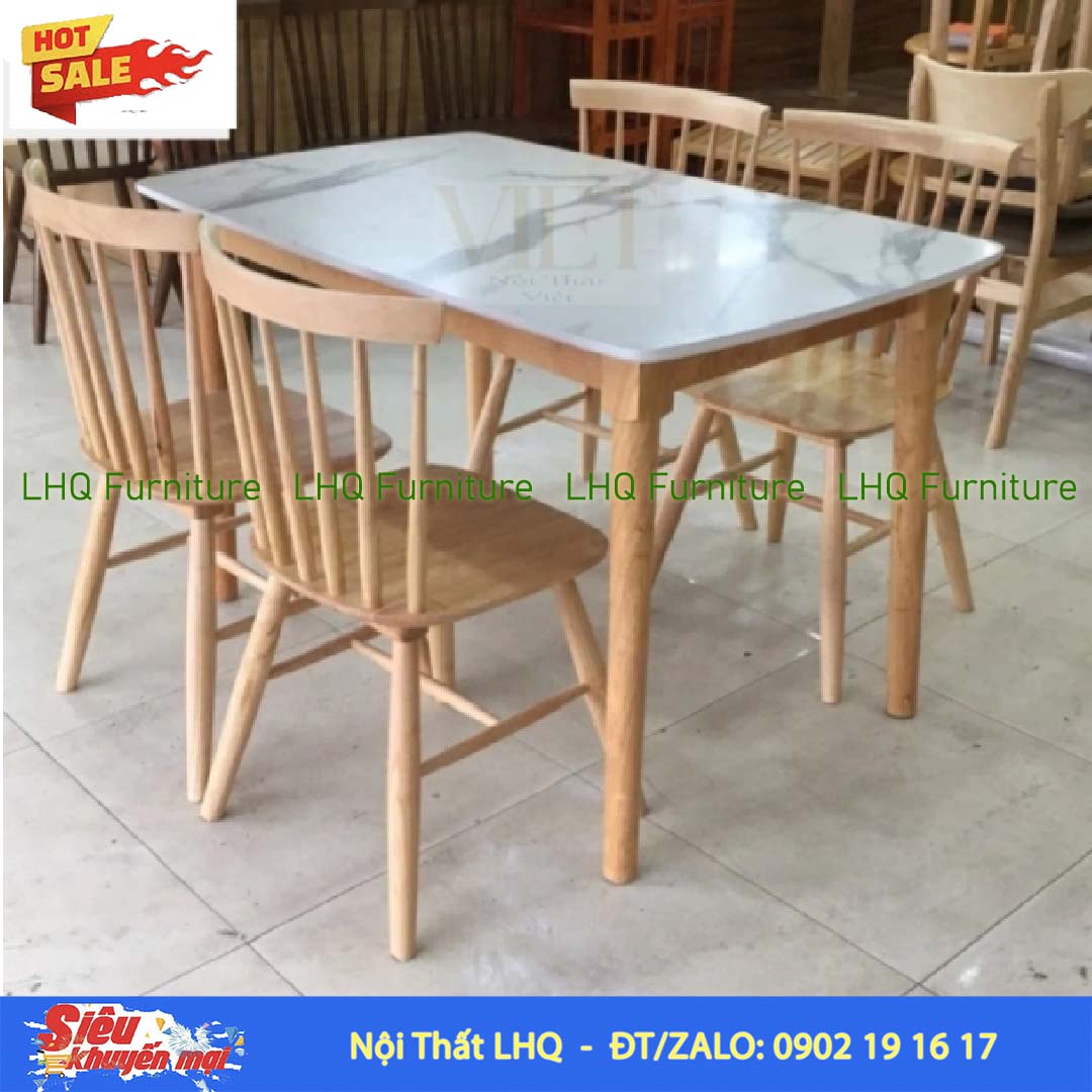 Bộ bàn ăn 4 ghế 7 nan mặt giả đá 1m2 – 3 màu lựa chọn