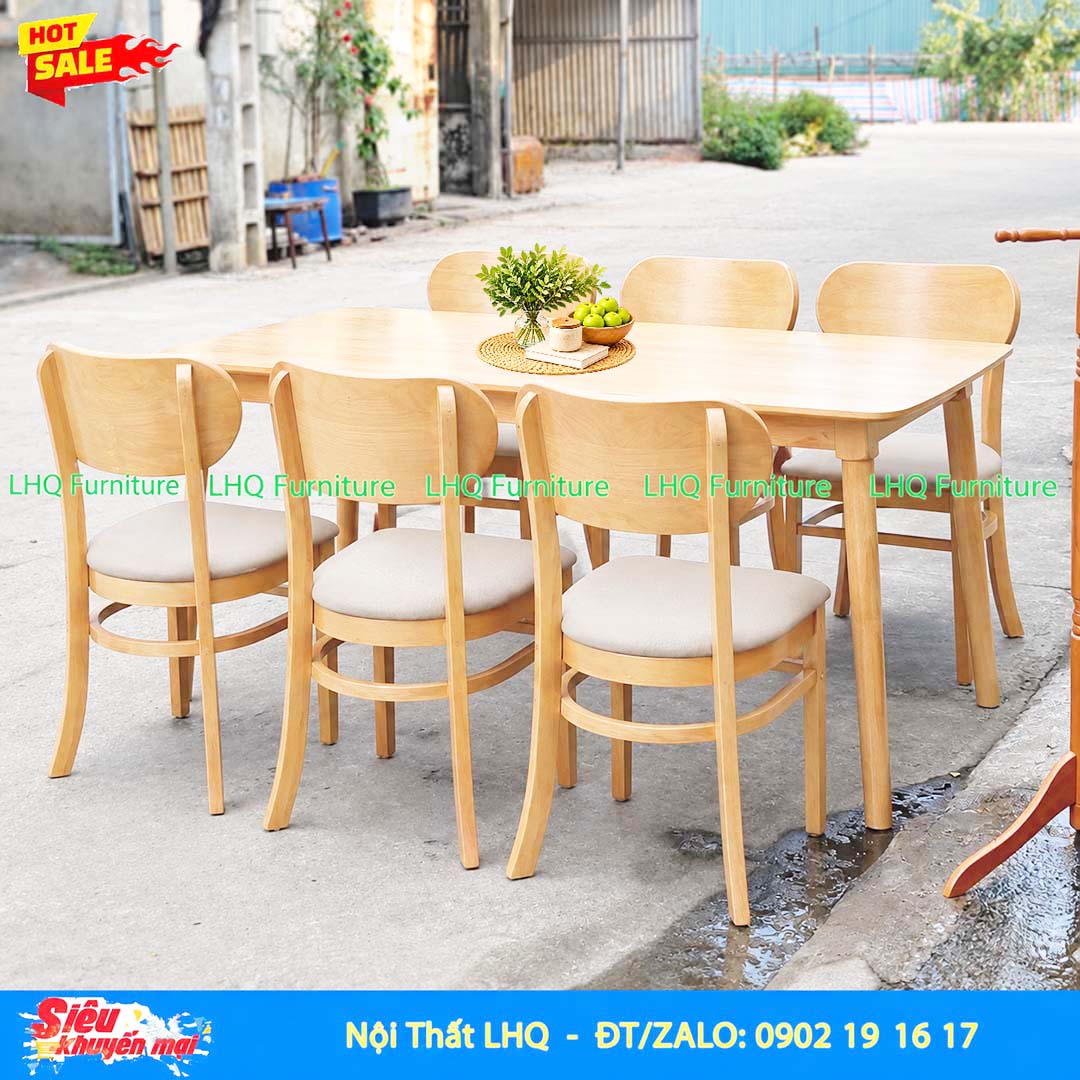 Bộ bàn ăn 1m6 gỗ 6 ghế Butter – Gỗ cao su tự nhiên