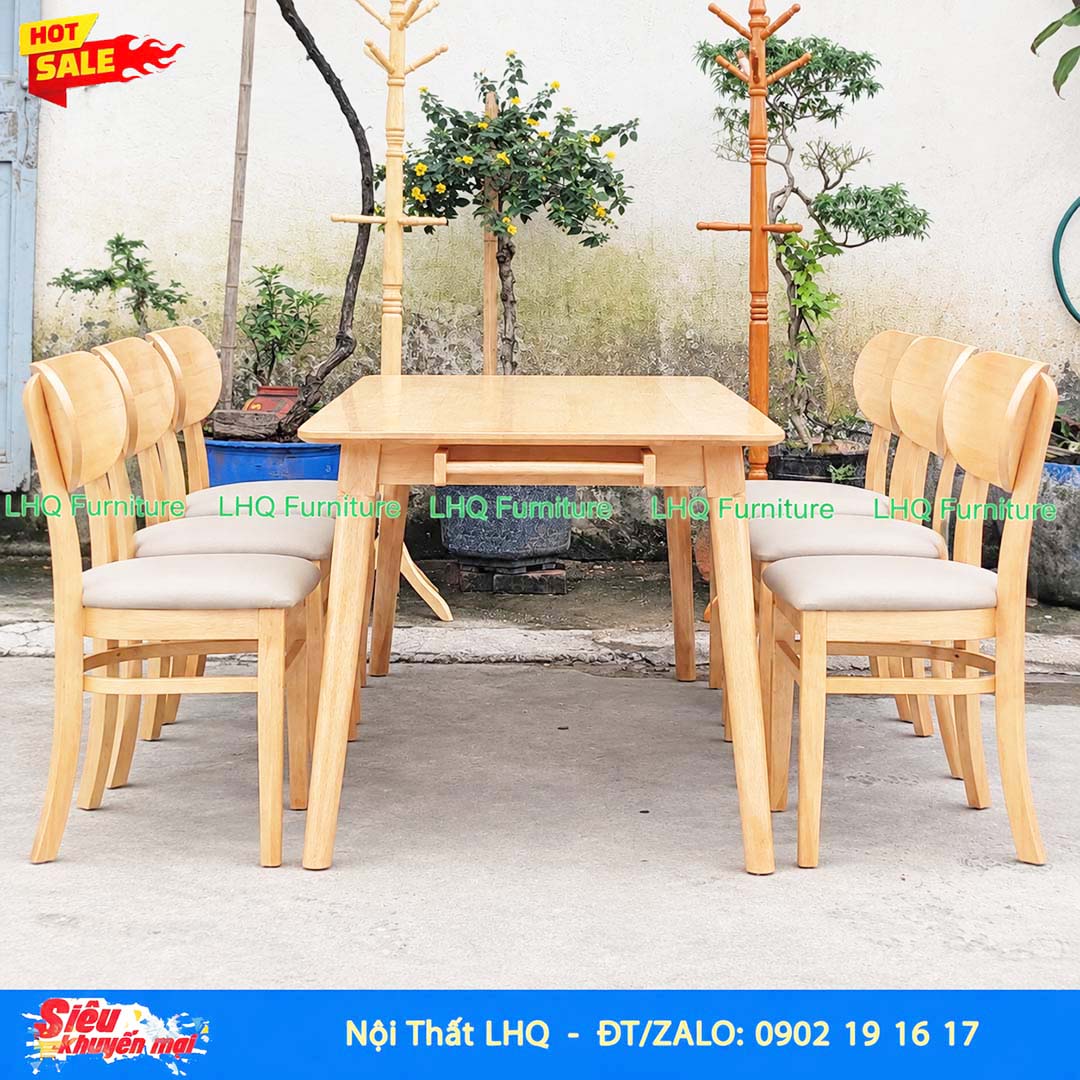 Bộ bàn ăn 1m6 gỗ 6 ghế Butter – Gỗ cao su tự nhiên