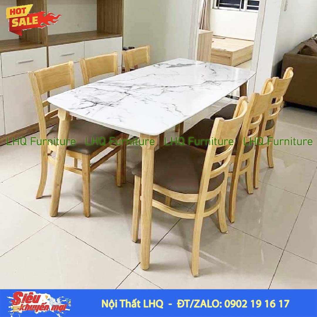 Bộ bàn 1m6 giả đá 6 ghế Cabin – Gọn đẹp, tối ưu diện tích
