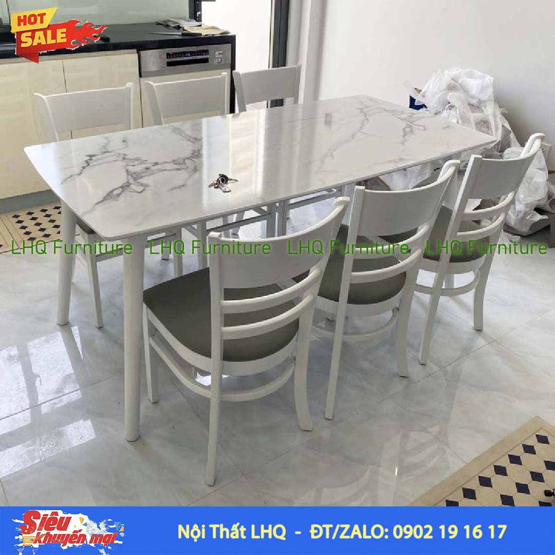 Bộ bàn 1m6 giả đá 6 ghế Cabin – Gọn đẹp, tối ưu diện tích