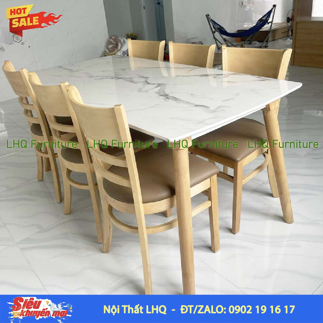 Bộ bàn 1m6 giả đá 6 ghế Cabin – Gọn đẹp, tối ưu diện tích