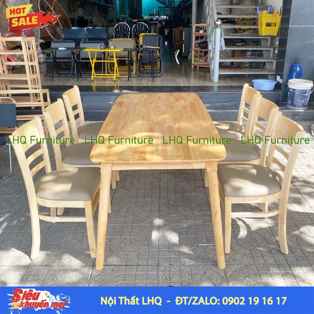 Bộ bàn 1,6m 6 ghế Cabin – Màu óc chó, tự nhiên và trắng