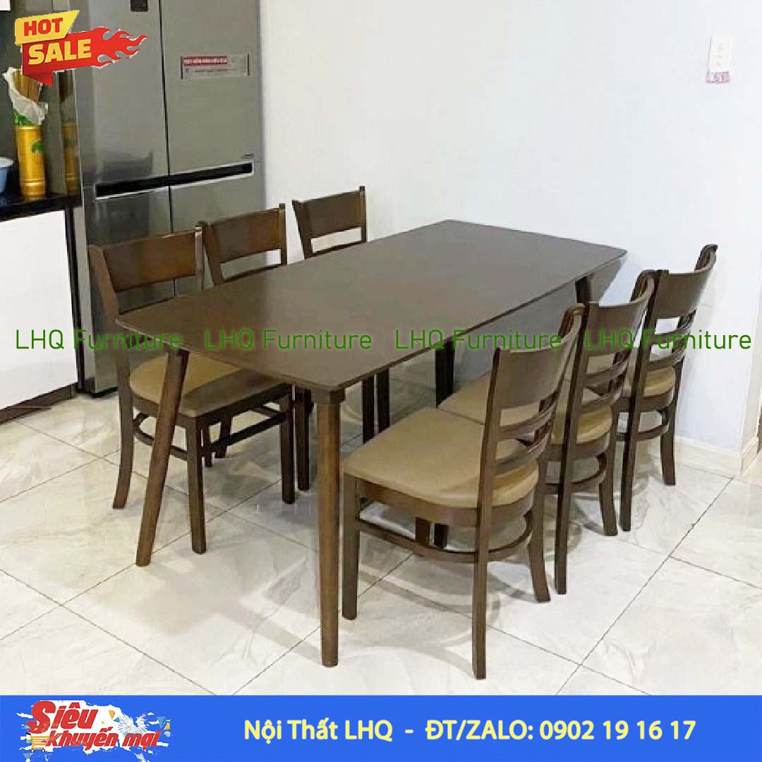 Bộ bàn 1,6m 6 ghế Cabin – Màu óc chó, tự nhiên và trắng