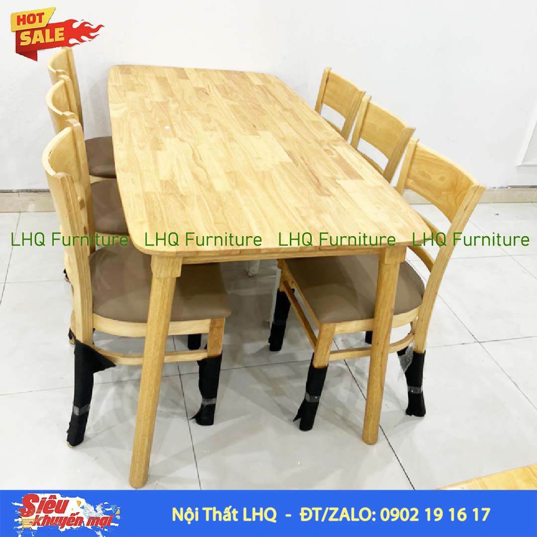 Bộ bàn 1,6m 6 ghế Cabin – Màu óc chó, tự nhiên và trắng
