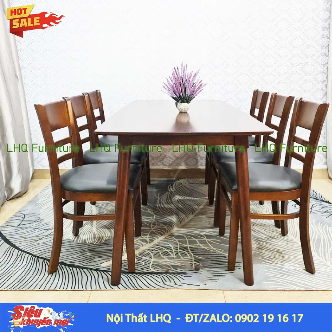 Bộ bàn 1,6m 6 ghế Cabin – Màu óc chó, tự nhiên và trắng