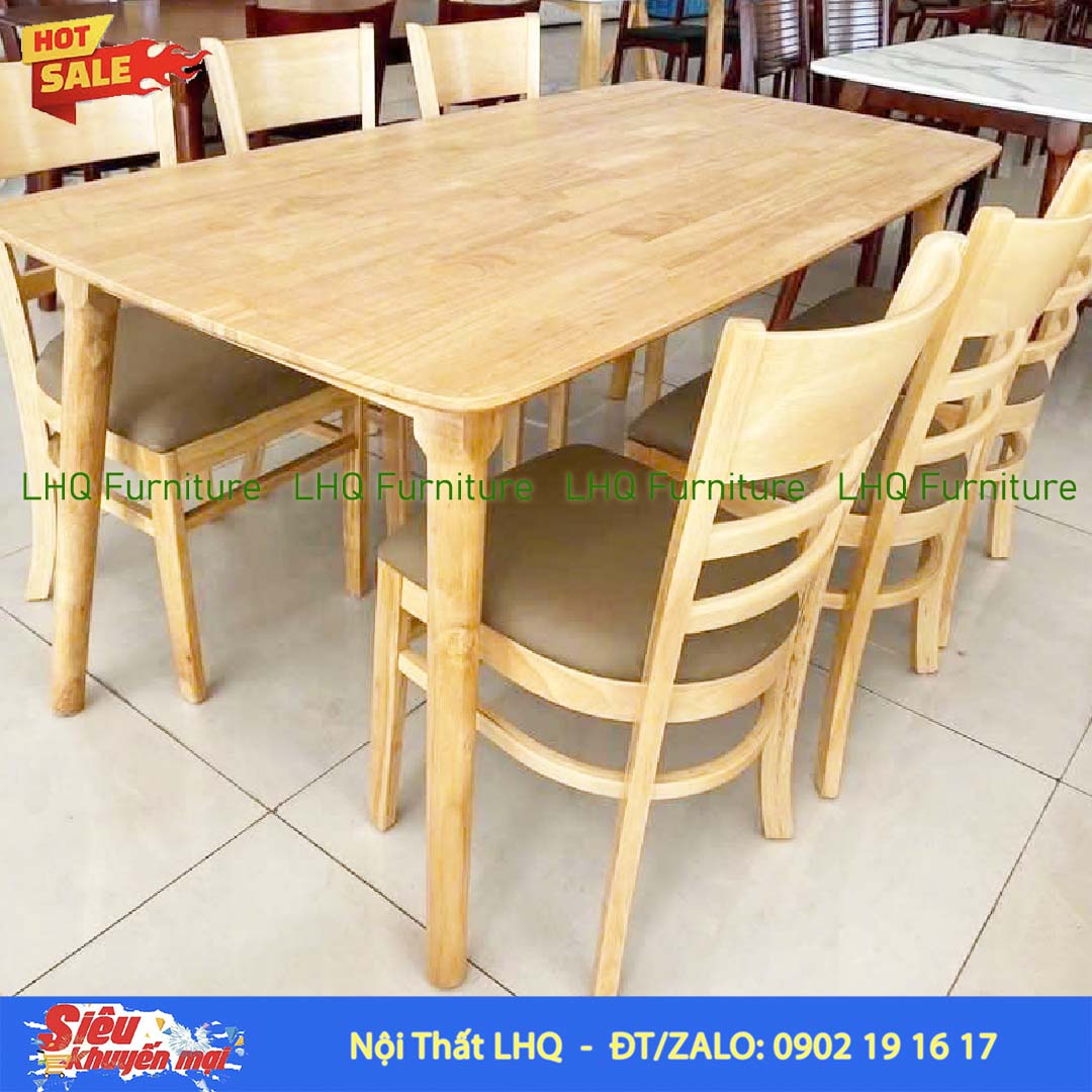 Bộ bàn 1,6m 6 ghế Cabin – Màu óc chó, tự nhiên và trắng