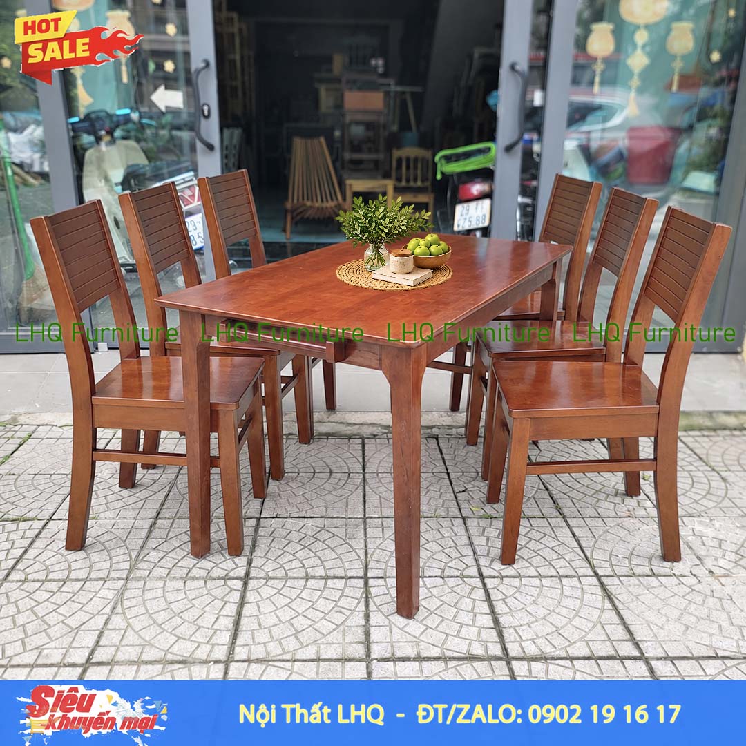 Bộ bàn ăn 6 ghế Cherry – Gỗ cao su tự nhiên, 2 màu lựa chọn
