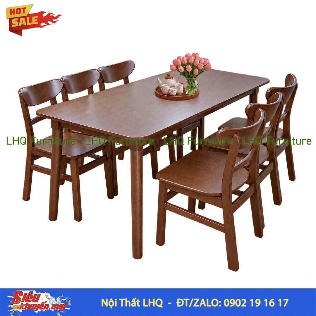 Bộ bàn 1m6 gỗ tự nhiên 6 ghế Mango mặt gỗ – Đẹp, tiện dụng