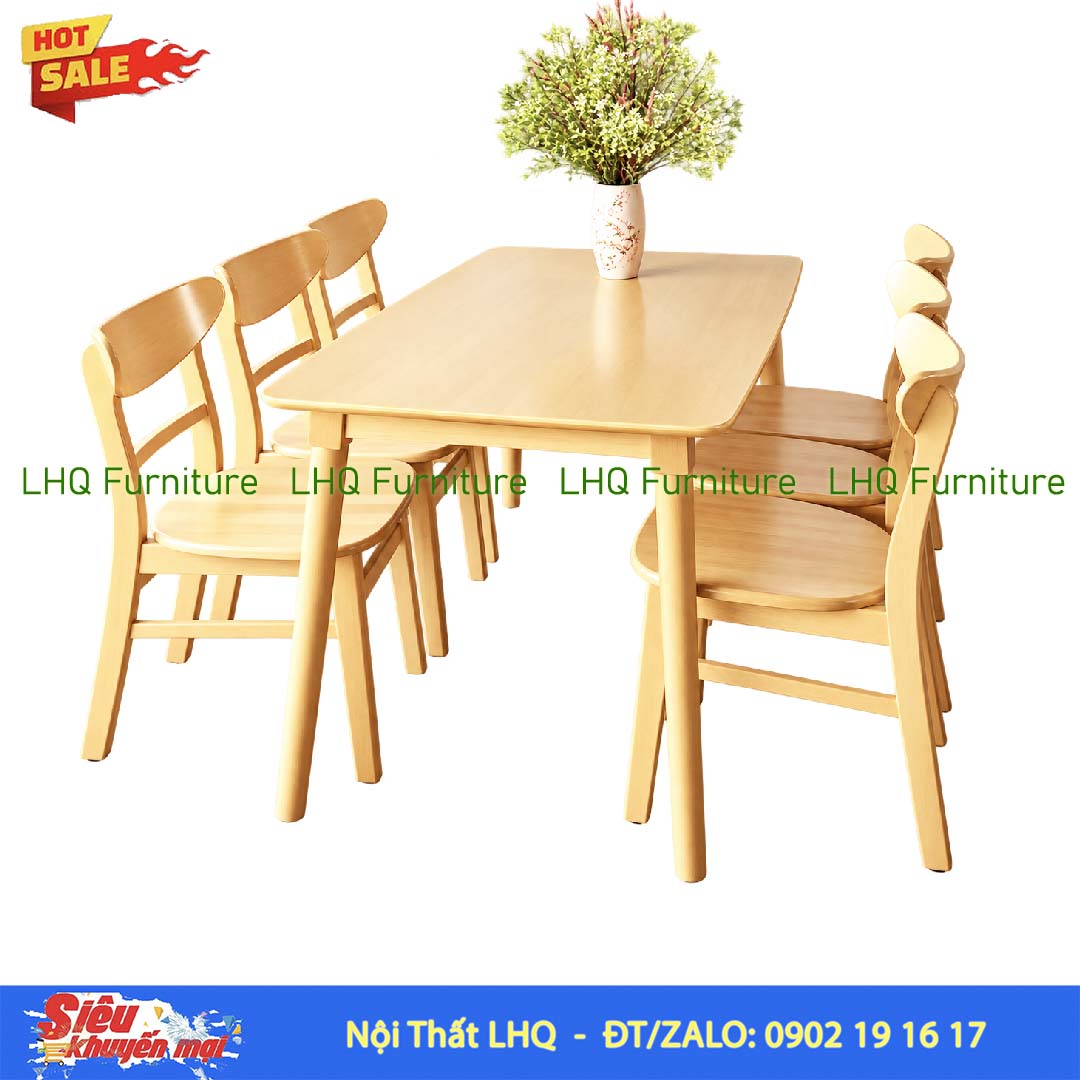 Bộ bàn 1m6 gỗ tự nhiên 6 ghế Mango mặt gỗ – Đẹp, tiện dụng