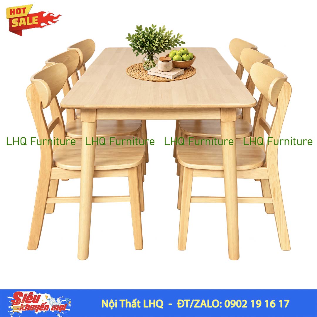 Bộ bàn 1m6 gỗ tự nhiên 6 ghế Mango mặt gỗ – Đẹp, tiện dụng