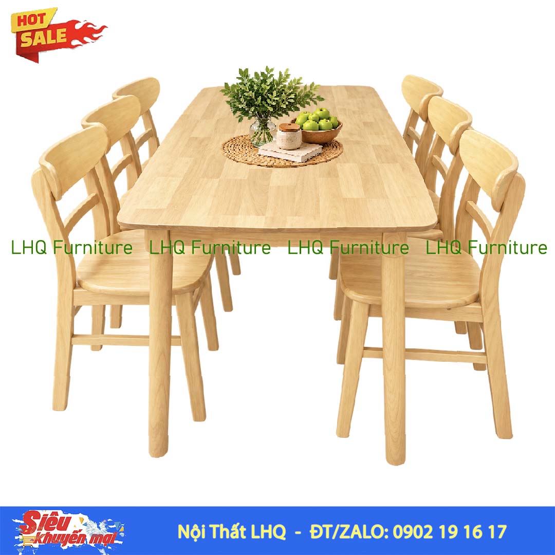 Bộ bàn 1m6 gỗ tự nhiên 6 ghế Mango mặt gỗ – Đẹp, tiện dụng