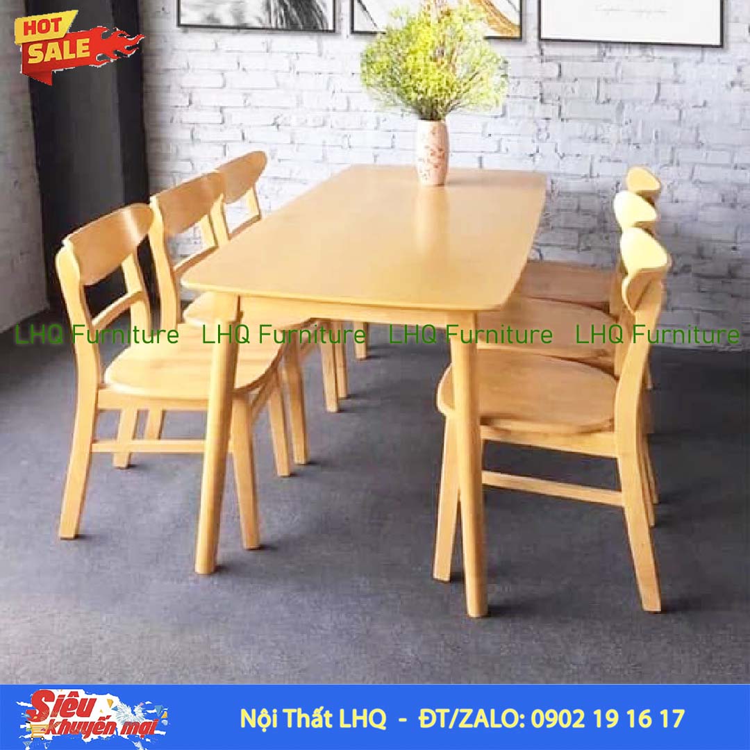 Bộ bàn 1m6 gỗ tự nhiên 6 ghế Mango mặt gỗ – Đẹp, tiện dụng