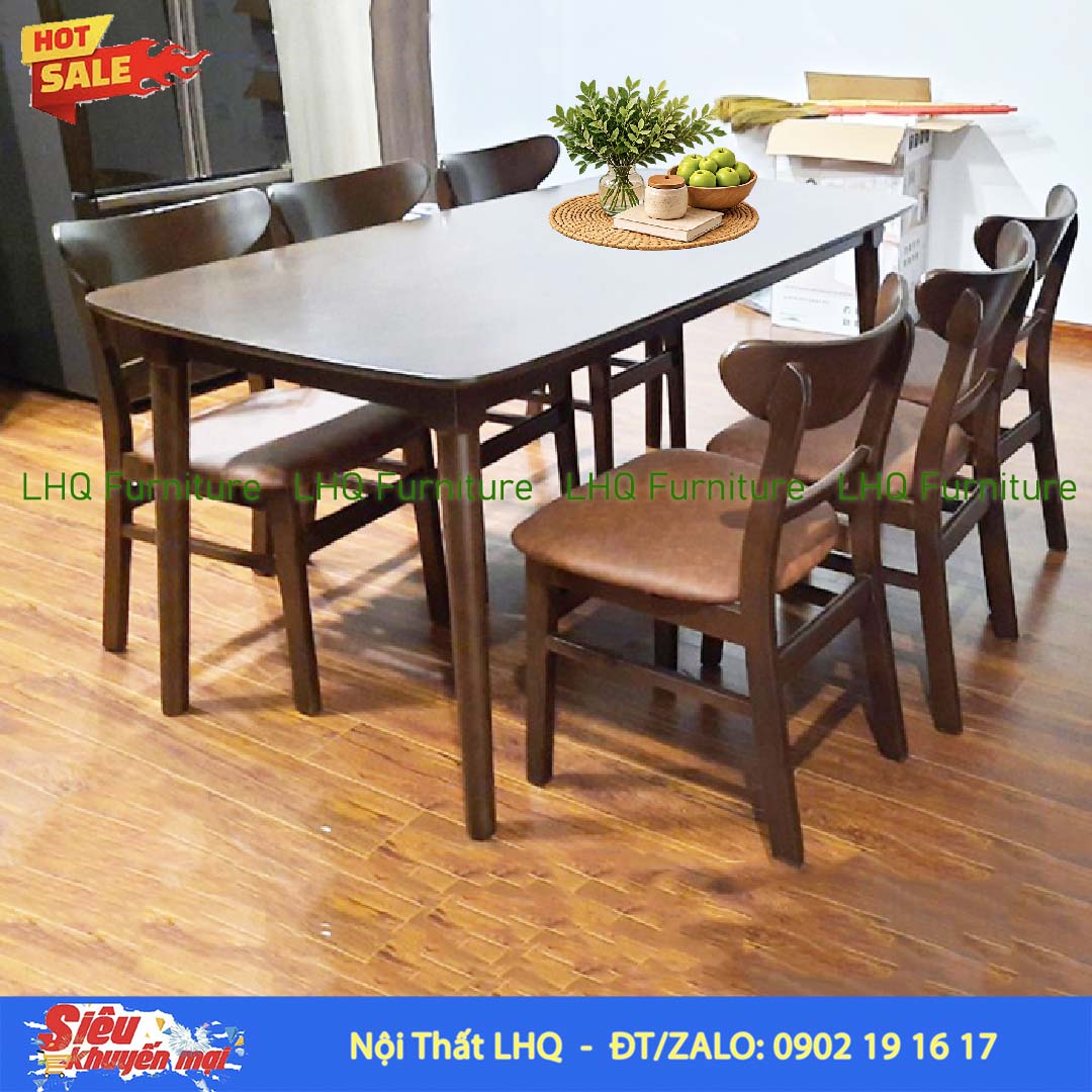 Bộ bàn 6 ghế Mango bàn 1m6 gỗ tự nhiên – Hiện đại, ấm áp