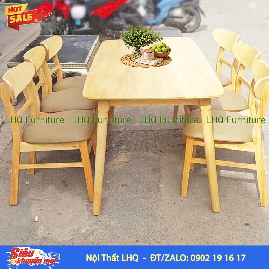 Bộ bàn 6 ghế Mango bàn 1m6 gỗ tự nhiên – Hiện đại, ấm áp