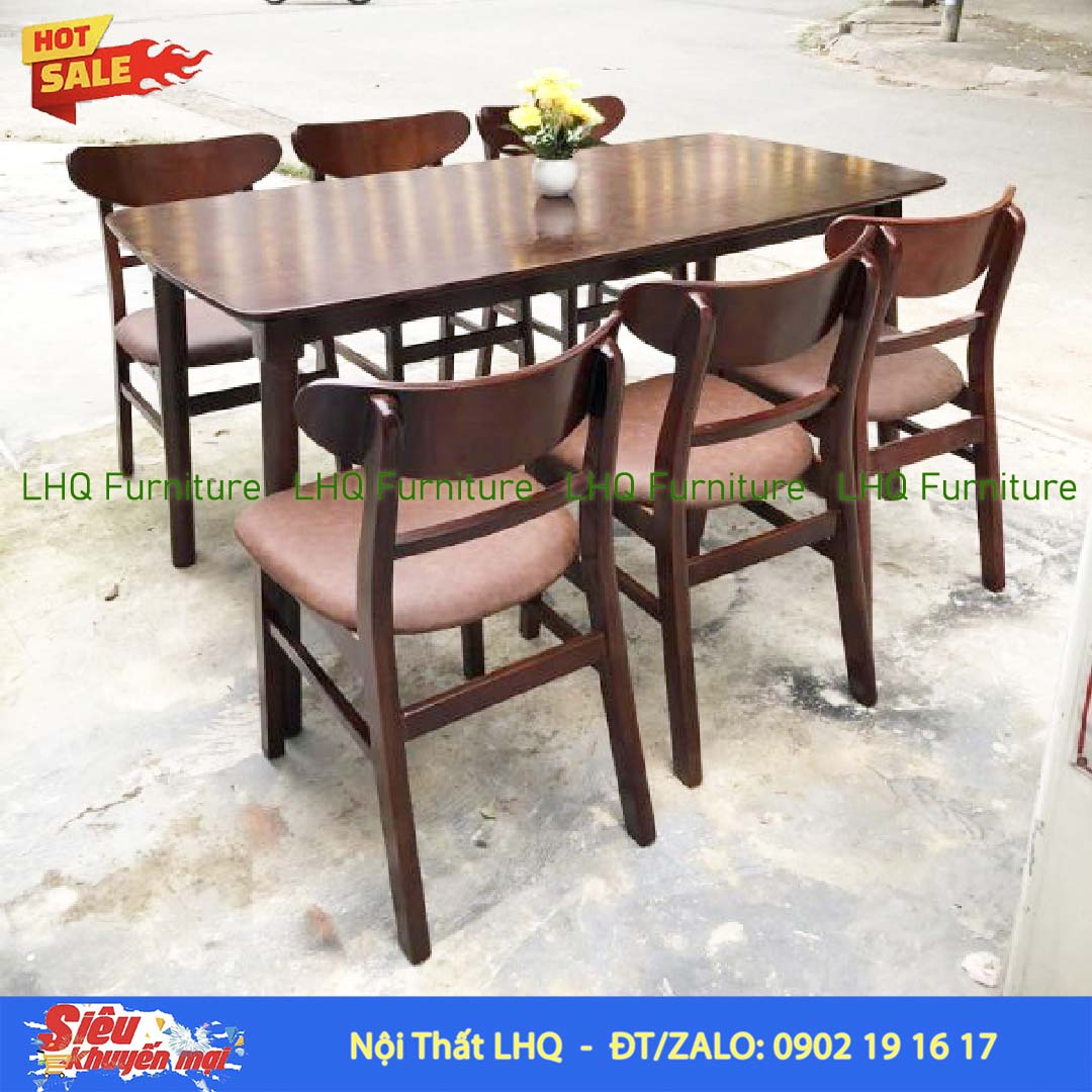 Bộ bàn 6 ghế Mango bàn 1m6 gỗ tự nhiên – Hiện đại, ấm áp