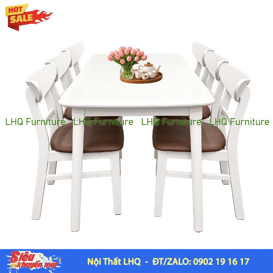 Bộ bàn 6 ghế Mango bàn 1m6 gỗ tự nhiên – Hiện đại, ấm áp