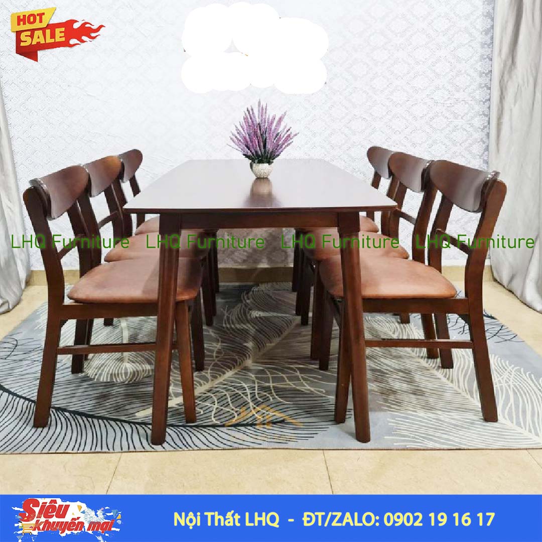 Bộ bàn 6 ghế Mango bàn 1m6 gỗ tự nhiên – Hiện đại, ấm áp
