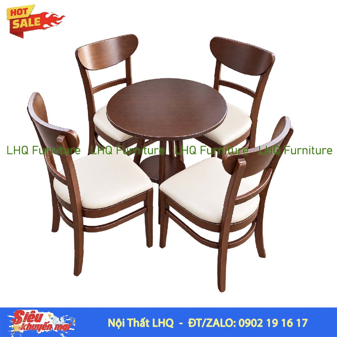 Bộ Bàn 4 Ghế Panda – Bàn 2 Tầng 60cm Tròn/Vuông