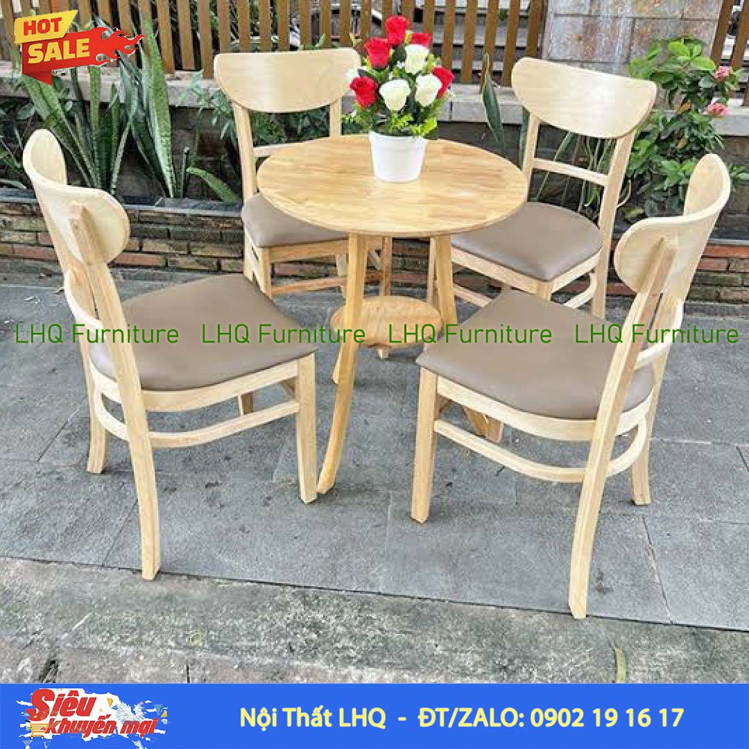 Bộ Bàn 4 Ghế Panda – Bàn 2 Tầng 60cm Tròn/Vuông