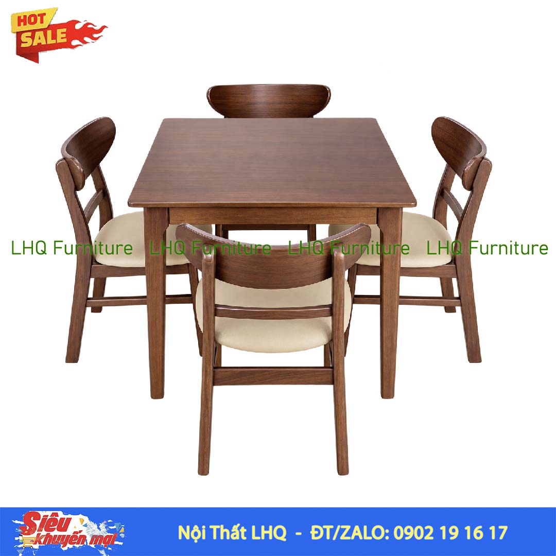 Bộ bàn ăn 4 ghế Mango – Bàn vuông 80cm, 3 màu lựa chọn