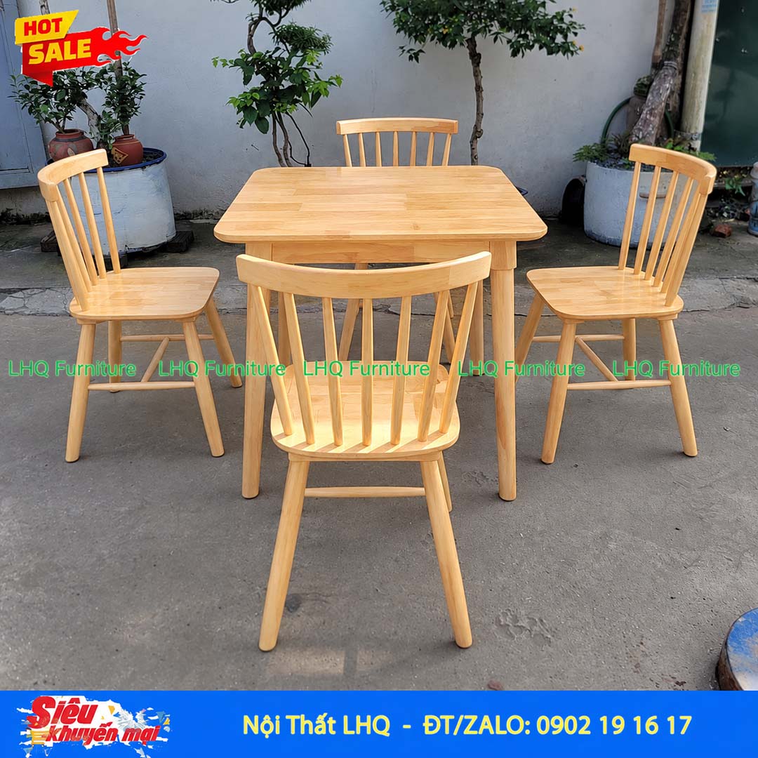 Bộ bàn ăn 4 ghế Song Tiện – Bàn vuông 80cm, 3 màu lựa chọn