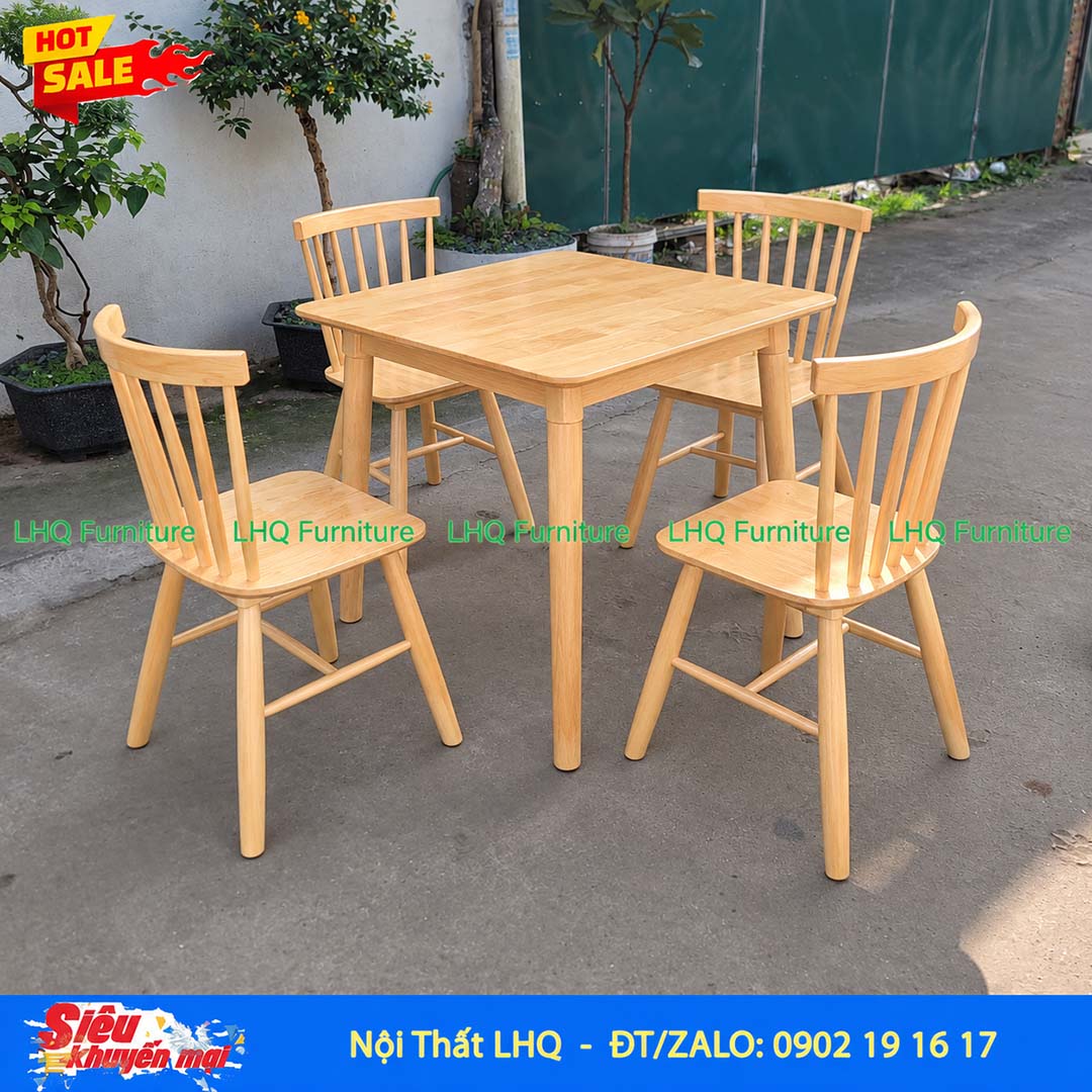 Bộ bàn ăn 4 ghế Song Tiện – Bàn vuông 80cm, 3 màu lựa chọn