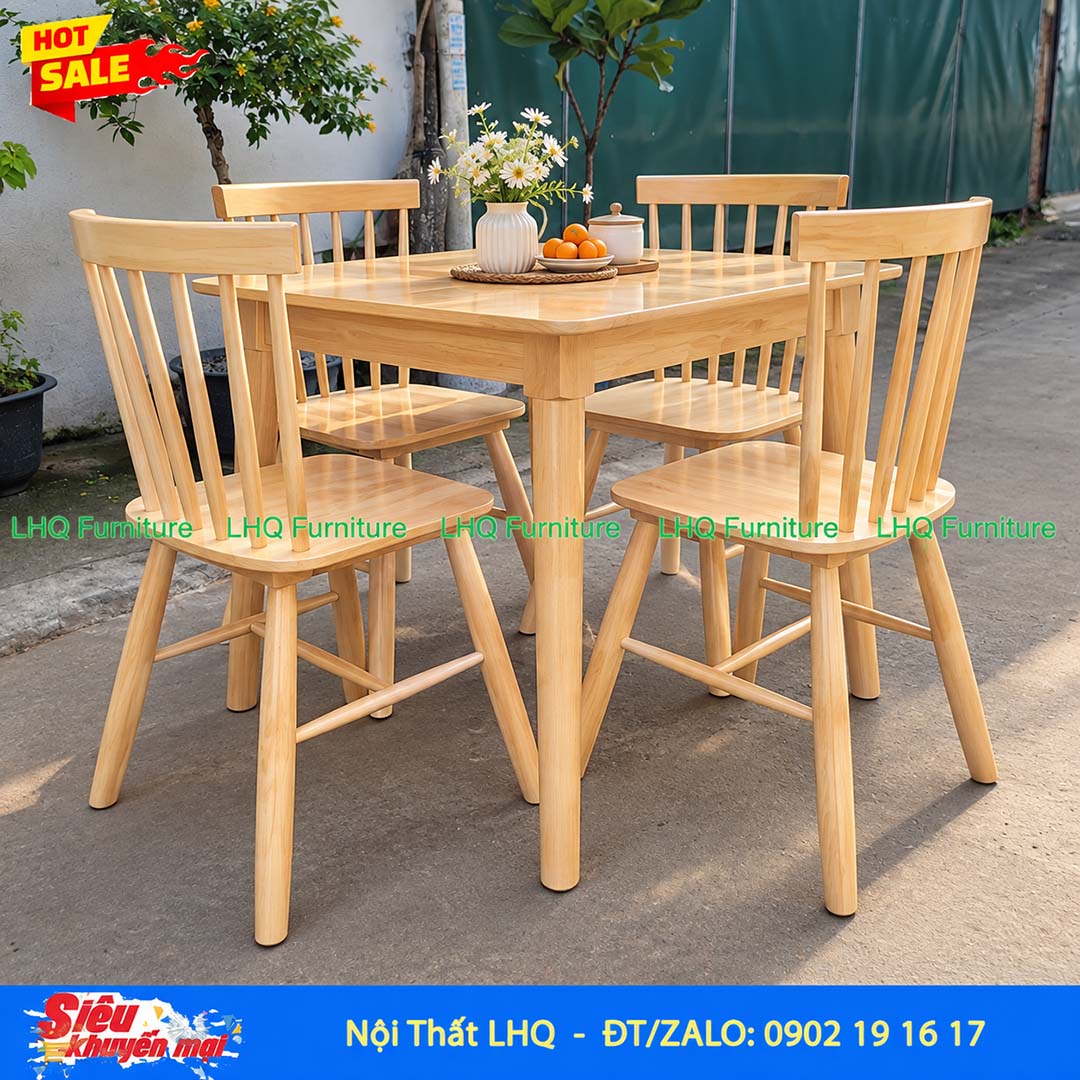 Bộ bàn ăn 4 ghế Song Tiện – Bàn vuông 80cm, 3 màu lựa chọn