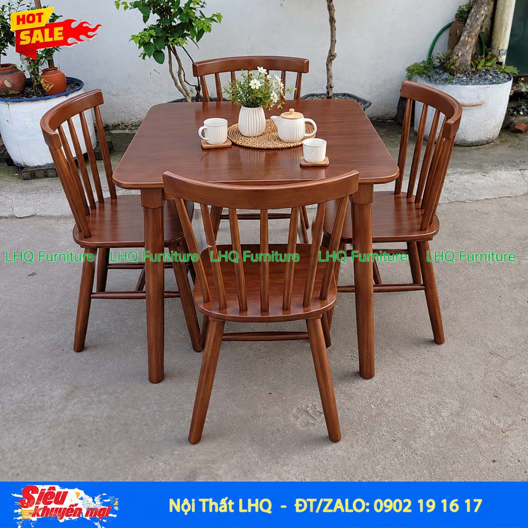 Bộ bàn ăn 4 ghế Song Tiện – Bàn vuông 80cm, 3 màu lựa chọn