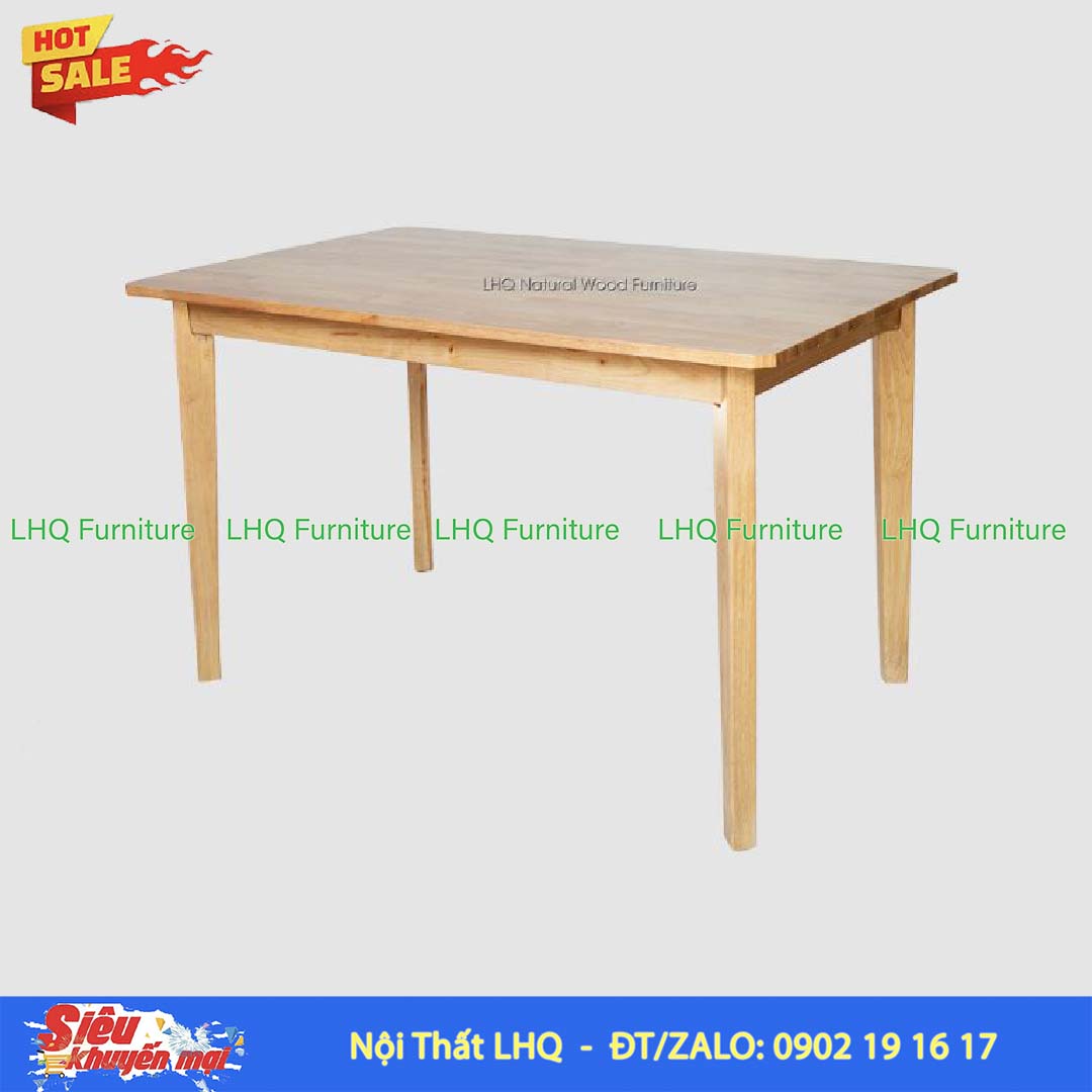 Bàn ăn chân vát 1m2 gỗ cao su tự nhiên đẹp, bền cho gia đình