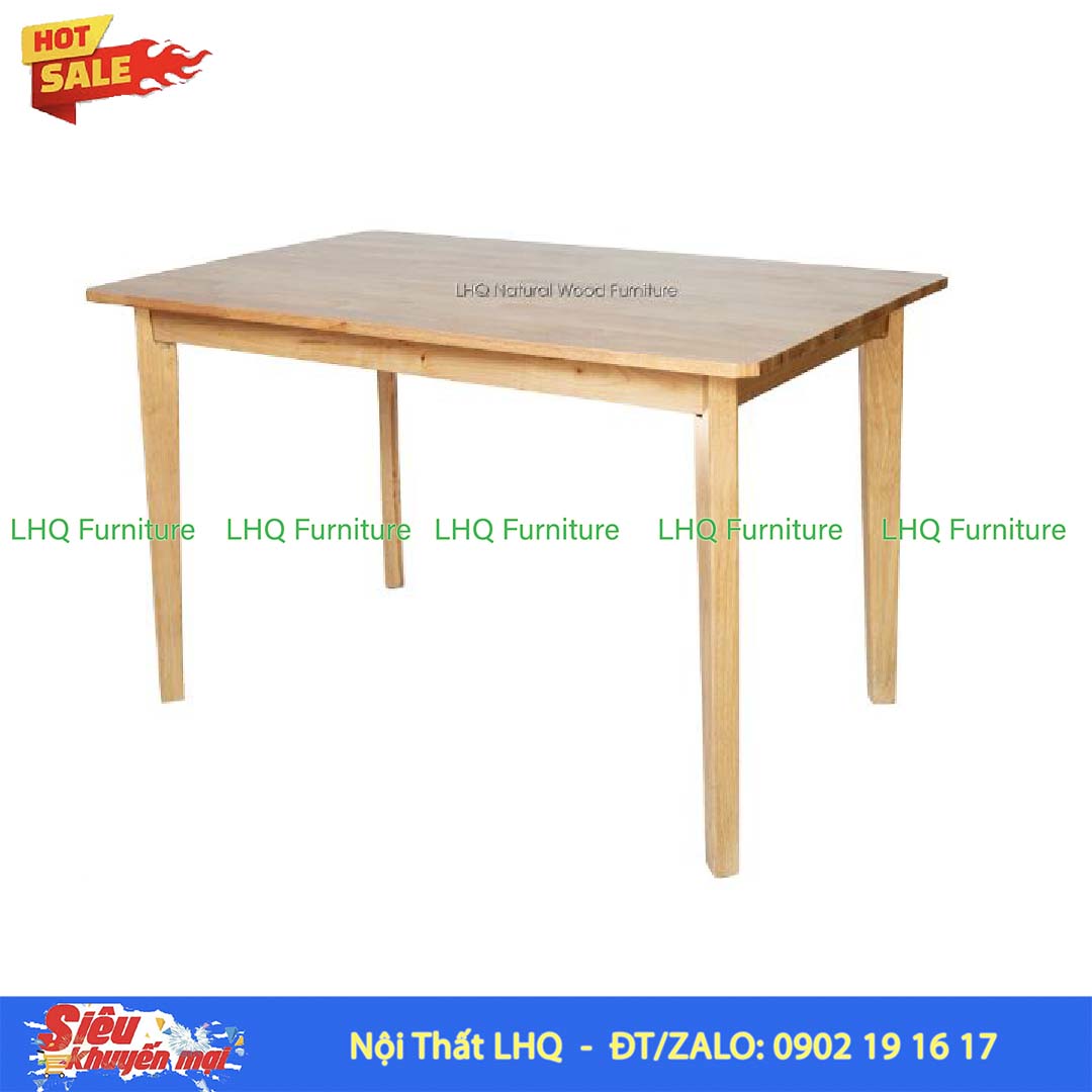 Bàn ăn chân vát 1m2 gỗ cao su tự nhiên đẹp, bền cho gia đình