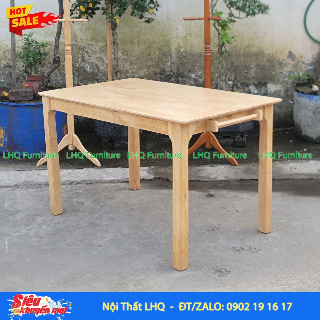 Bàn ăn gỗ chân vuông 1m6 gỗ cao su tự nhiên hiện đại, bền đẹp